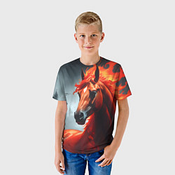 Футболка детская Огненная лошадь на сером, цвет: 3D-принт — фото 2