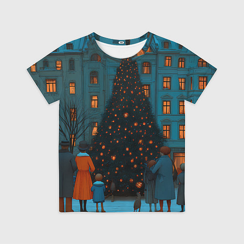 Детская футболка Люди встречают новый год во дворе / 3D-принт – фото 1