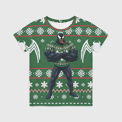 Детская футболка Веном в вязаном свитере - новый год / 3D-принт – фото 1