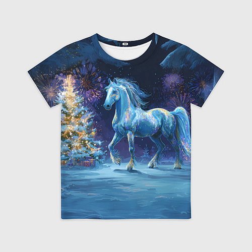 Детская футболка Сияющая новогодняя лошадка / 3D-принт – фото 1