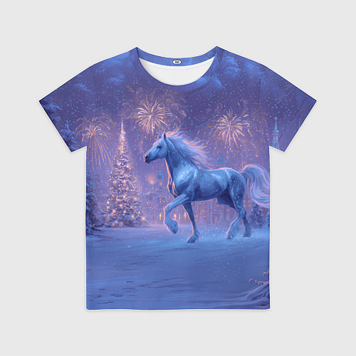 Детская футболка Лошадь и новогодний салют / 3D-принт – фото 1
