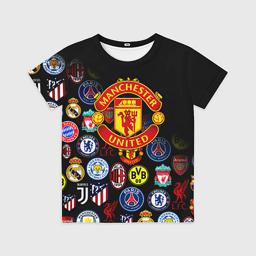 Детская футболка Манчестер логотипы команд / 3D-принт – фото 1