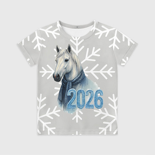 Детская футболка Лошадь на фоне снижинок 2026 / 3D-принт – фото 1
