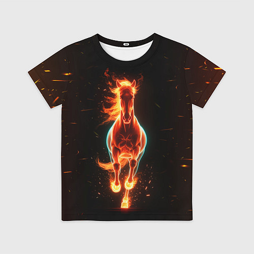 Детская футболка Огненная лошадь из темноты / 3D-принт – фото 1
