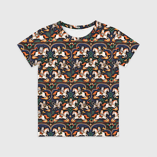 Детская футболка Новогодние коты всадники на лошади / 3D-принт – фото 1