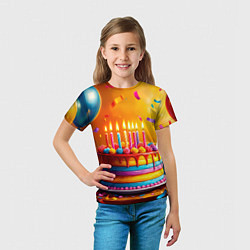 Футболка детская Радуга праздничного торта, цвет: 3D-принт — фото 2