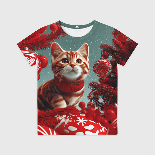 Детская футболка Рыжий кот - Новый год / 3D-принт – фото 1