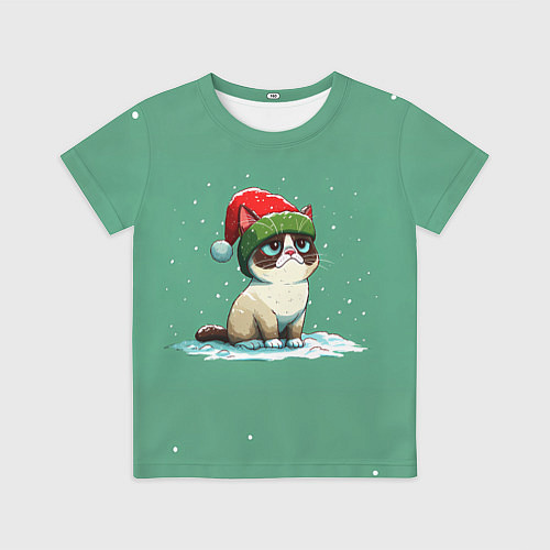 Детская футболка Новогодний мем котик / 3D-принт – фото 1