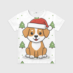 Футболка детская Новогодняя собачка в шапочке, цвет: 3D-принт