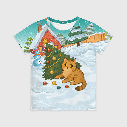 Детская футболка Толстый кот уронил елку / 3D-принт – фото 1