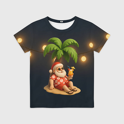 Детская футболка Санта чиллит под пальмой / 3D-принт – фото 1