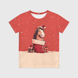 Футболка детская Лошадка в новогоднем сапоге, цвет: 3D-принт