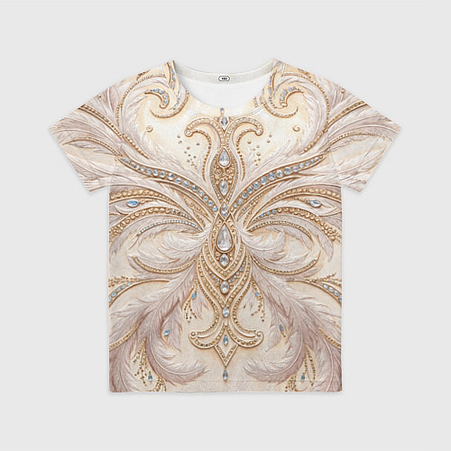 Детская футболка Перламутровый орнамент с перьями / 3D-принт – фото 1