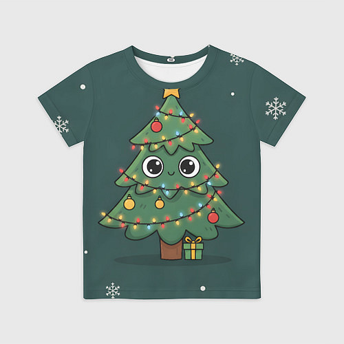 Детская футболка Новогодняя елочка с огоньками / 3D-принт – фото 1