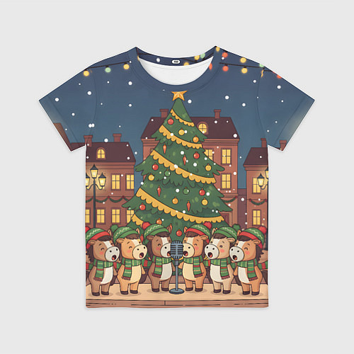 Детская футболка Новогодний хор лошадок / 3D-принт – фото 1