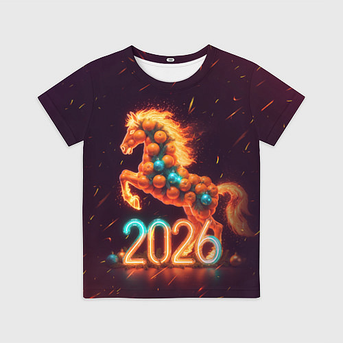 Детская футболка Новогодняя мандариновая лошадь 2026 / 3D-принт – фото 1