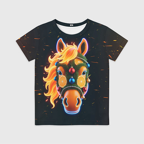 Детская футболка Новогодняя мандариновая лошадь / 3D-принт – фото 1