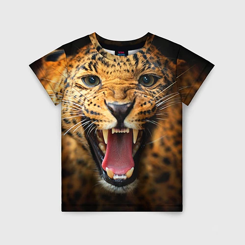Детская футболка Рык леопарда / 3D-принт – фото 1