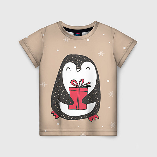 Детская футболка Пингвин с подарком / 3D-принт – фото 1