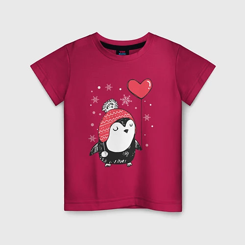 Детская футболка Пингвин с шариком / Маджента – фото 1