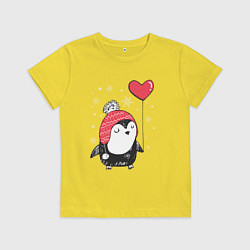Футболка хлопковая детская Пингвин с шариком, цвет: желтый