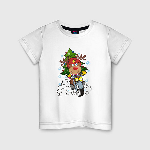 Детская футболка Олень на байке / Белый – фото 1