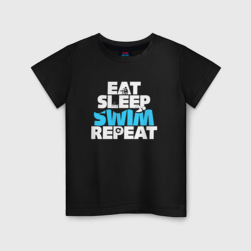 Детская футболка Eat sleep swim repeat / Черный – фото 1