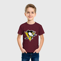 Футболка хлопковая детская Pittsburgh Penguins, цвет: меланж-бордовый — фото 2