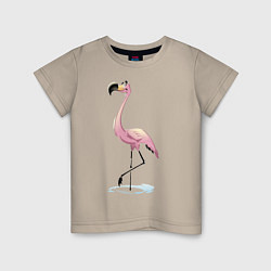 Футболка хлопковая детская Гордый фламинго, цвет: миндальный