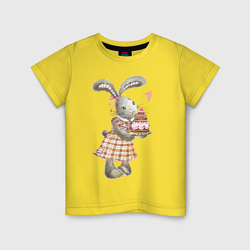 Детская футболка Крольчиха с тортом / Желтый – фото 1