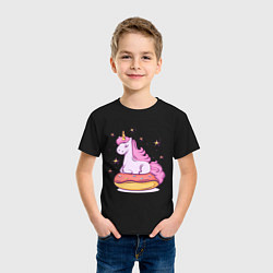 Футболка хлопковая детская Единорог на пончике, цвет: черный — фото 2