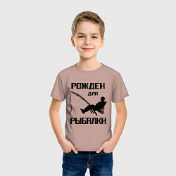 Футболка хлопковая детская Рожден для рыбалки, цвет: пыльно-розовый — фото 2