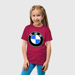 Футболка хлопковая детская Logo BMW, цвет: маджента — фото 2