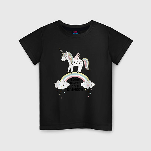 Детская футболка Единорог на радуге / Черный – фото 1