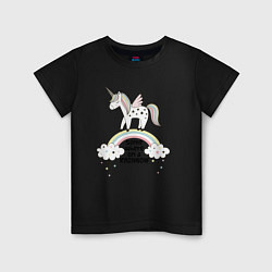 Футболка хлопковая детская Единорог на радуге, цвет: черный
