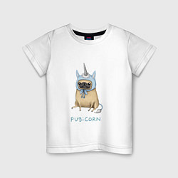 Футболка хлопковая детская Pugicorn, цвет: белый