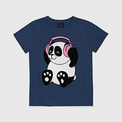 Футболка хлопковая детская Panda in headphones панда в наушниках, цвет: тёмно-синий