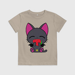 Футболка хлопковая детская Нянпир с клубничкой, цвет: миндальный