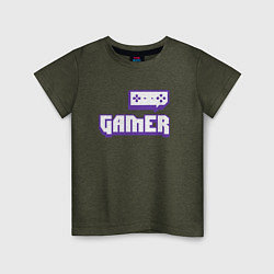 Футболка хлопковая детская Twitch Gamer цвета меланж-хаки — фото 1