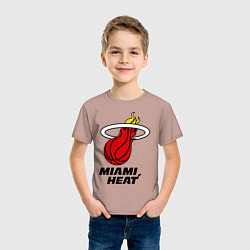 Футболка хлопковая детская Miami Heat-logo, цвет: пыльно-розовый — фото 2