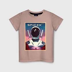 Футболка хлопковая детская SpaceX: Astronaut, цвет: пыльно-розовый