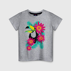 Футболка хлопковая детская Toucan and flowers, цвет: меланж