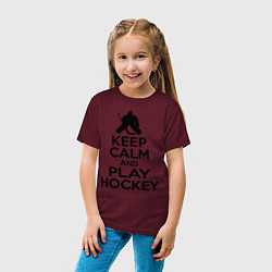 Футболка хлопковая детская Keep Calm & Play Hockey, цвет: меланж-бордовый — фото 2