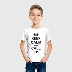 Футболка хлопковая детская Keep Calm & Call 911, цвет: белый — фото 2