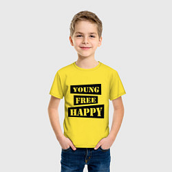 Футболка хлопковая детская Young free happy, цвет: желтый — фото 2