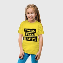 Футболка хлопковая детская Young free happy, цвет: желтый — фото 2