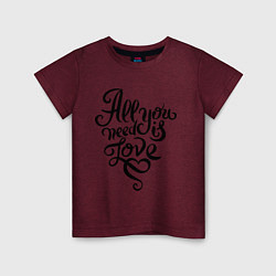 Футболка хлопковая детская All you need is love, цвет: меланж-бордовый