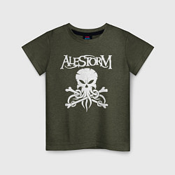 Футболка хлопковая детская Alestorm: Octopus Skull цвета меланж-хаки — фото 1