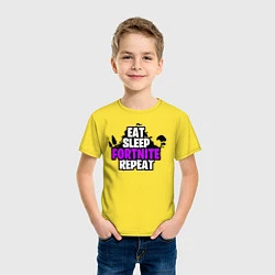 Футболка хлопковая детская Eat, Sleep, Fortnite, Repeat, цвет: желтый — фото 2