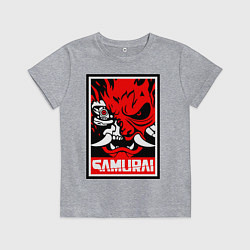 Футболка хлопковая детская Cyberpunk 2077: Samurai Poster, цвет: меланж